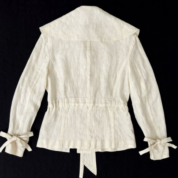 Ellen Tracy Women’s Linen Jacket  16 Ivory  Long Sleeve Belted Lightweight 1431 - Picture 3 of 7